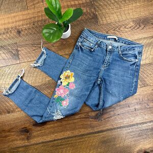 ZARA 6 Trafaluc jeans Destroyed Distressed Skinny denim embroidered floral